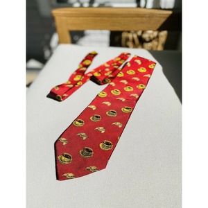 Vintage Moschino Red Silk Italy Tie W/ Fun Croissants & Cappuccino Cups